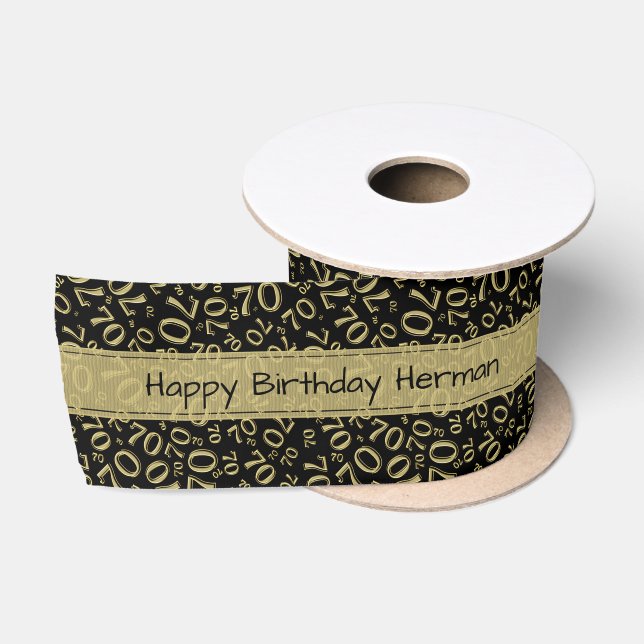 "Happy Birthday" 70 Nummer Muster Gold und Schwarz Satinband (Spule)