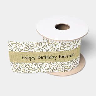 "Happy Birthday" 70 Nummer Muster Gold und Weiß Satinband
