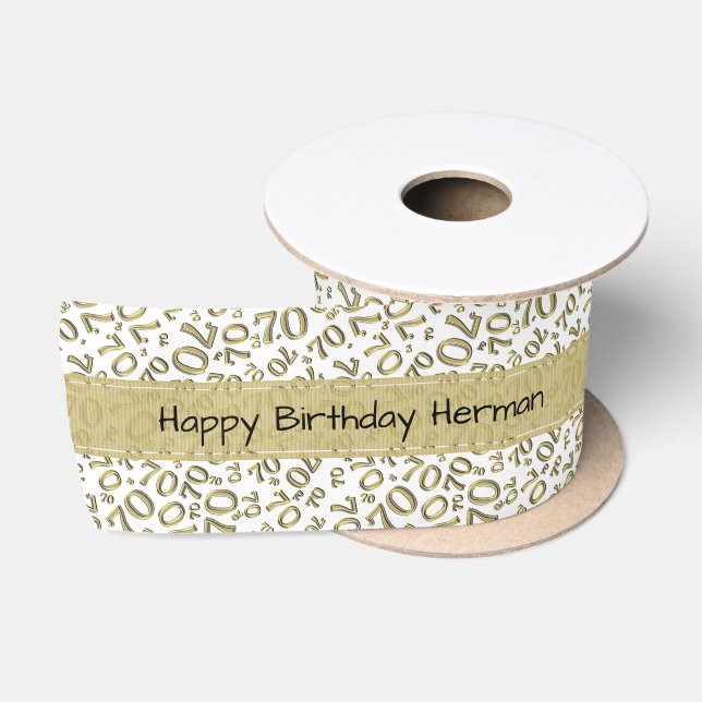 "Happy Birthday" 70 Nummer Muster Gold und Weiß Satinband (Spule)