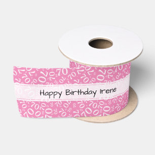 "Happy Birthday" 70 Nummer Muster Pink und Weiß Satinband