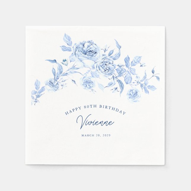 Happy Birthday 80. Blue Rose Blues Custom Serviette (Vorderseite)