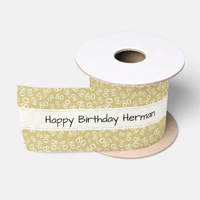 "Happy Birthday" 80 Nummer Muster Gold und Weiß Satinband (Spule)