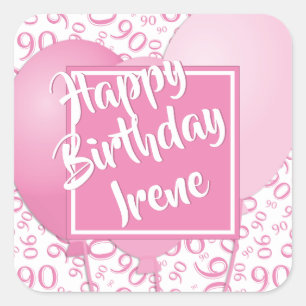 Happy Birthday - 90 Pink/White Number Pattern Quadratischer Aufkleber
