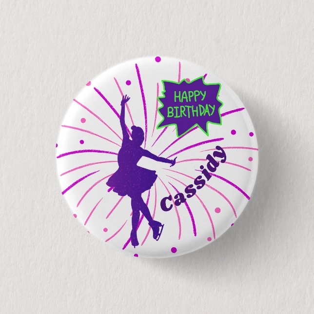 Happy Birthday Abbildung Skaten Personalisiert Button (Vorderseite)
