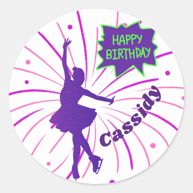 Happy Birthday Abbildung Skaten Personalisiert Runder Aufkleber (Vorderseite)