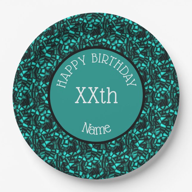Happy Birthday Abstract Design Personalisiert Pappteller (Vorderseite)