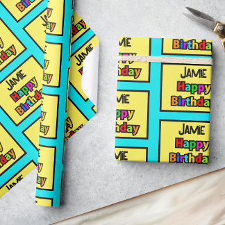 Happy Birthday Add Name Colorful Personalize Spaß Geschenkpapier