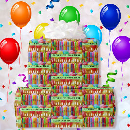 Happy Birthday Add Name Farbige Kerzen Geschenkpapier