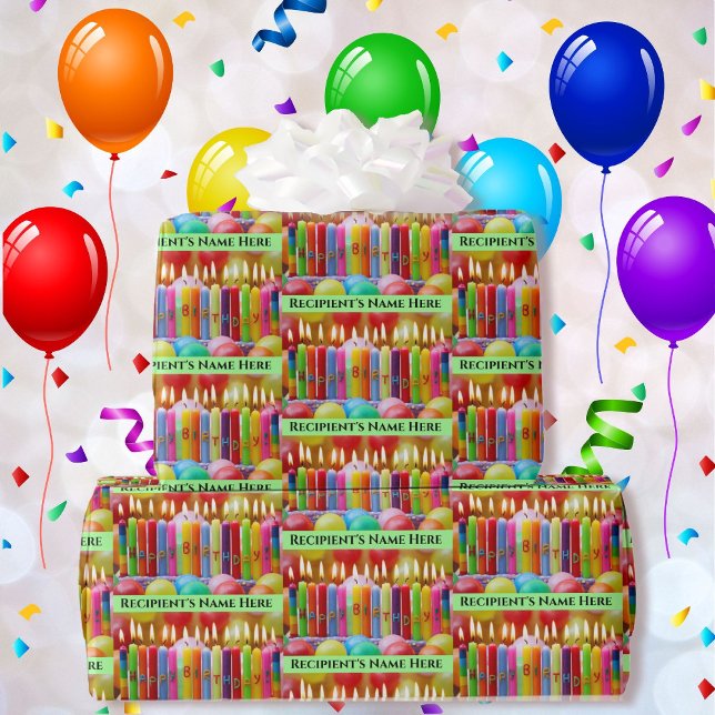 Happy Birthday Add Name Farbige Kerzen Geschenkpapier (Von Creator hochgeladen)
