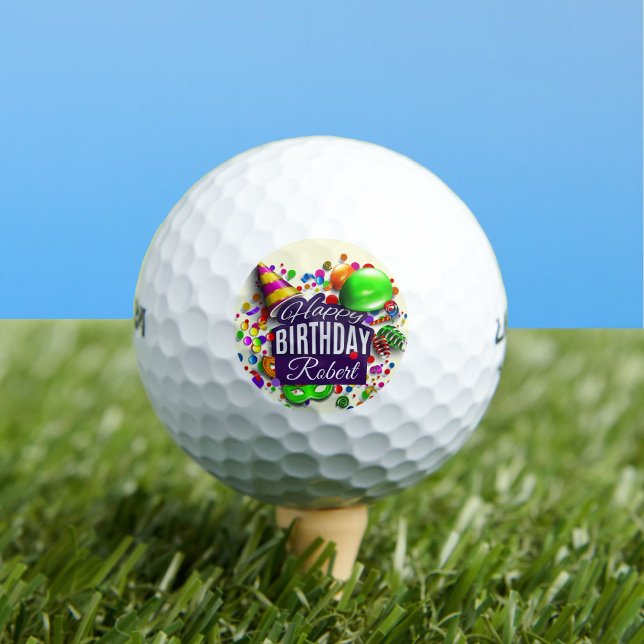 Happy Birthday Add Name Geschenk 12 Golf Balls Golfball (Von Creator hochgeladen)
