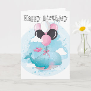 Happy Birthday   Adorable Flying Whale Karte