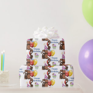 Happy Birthday Affe und Ballons Party  Geschenkpapier
