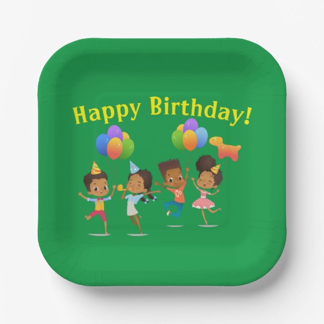 Happy Birthday (afroamerikanisches Party) Pappteller (Vorderseite)