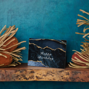 Happy Birthday - Agate Navy Blue Gold Gemstone Fotoplatte