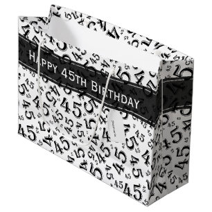Happy Birthday Age 45 Number Pattern Schwarz/Weiß Große Geschenktüte