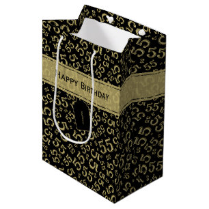Happy Birthday Age 55 Number Pattern Black/Gold Mittlere Geschenktüte
