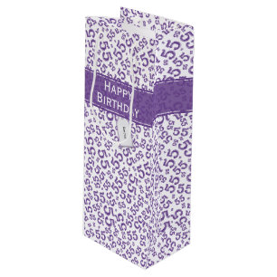 Happy Birthday Age 55 Number Pattern Lila/weiß Geschenktüte Für Weinflaschen