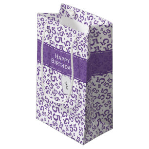 Happy Birthday Age 55 Number Pattern Lila/weiß Kleine Geschenktüte