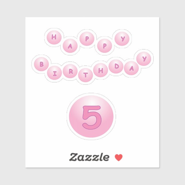 Happy Birthday Age 5 Pink Bouncy Balls Sticker (Blatt)