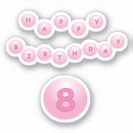 Happy Birthday Age 8 Pink Bouncy Balls Sticker