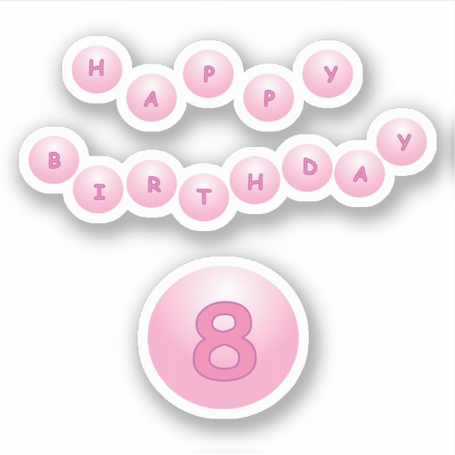 Happy Birthday Age 8 Pink Bouncy Balls Sticker (Vorderseite)