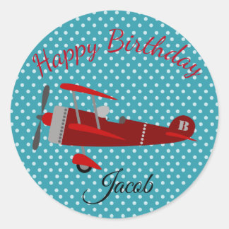 Happy Birthday Airplane Pilot Runder Aufkleber