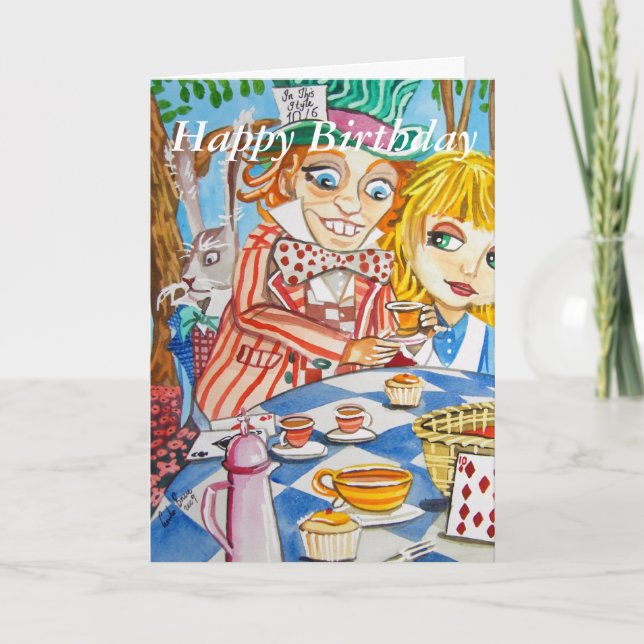 Happy Birthday Alice im Wunderland Tee Party Karte (Vorderseite)