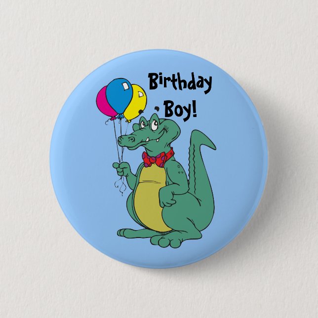 Happy Birthday Alligator Ballon Button (Vorderseite)