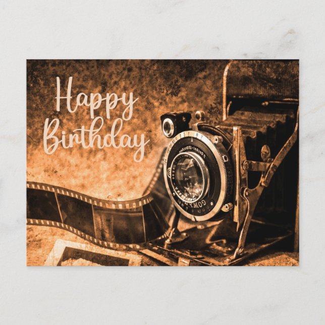 Happy Birthday Alte Vintage Filmkamera Postkarte (Vorderseite)