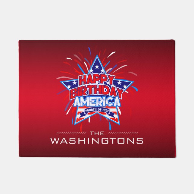 Happy Birthday America 4. Juli auf RED Fußmatte (Vorderseite)