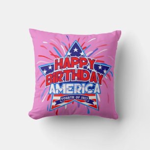 Happy Birthday America 4. Juli Unabhängigkeit PINK Kissen