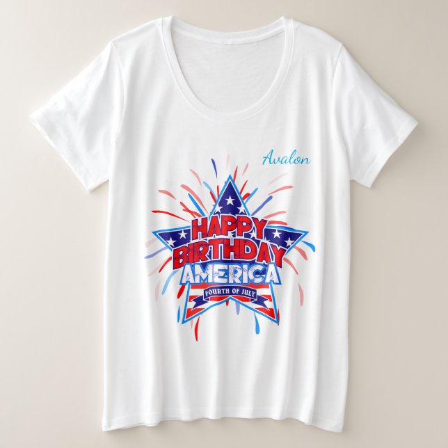 Happy Birthday America Große Größe T-Shirt (Design vorne)