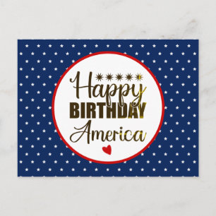 Happy Birthday America, Patriotic Red White & Blue Postkarte