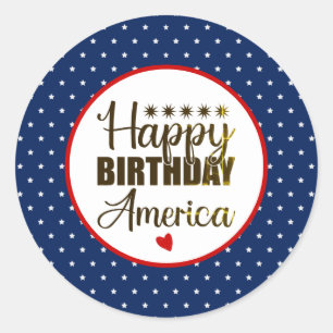 Happy Birthday America, Patriotic Red White & Blue Runder Aufkleber