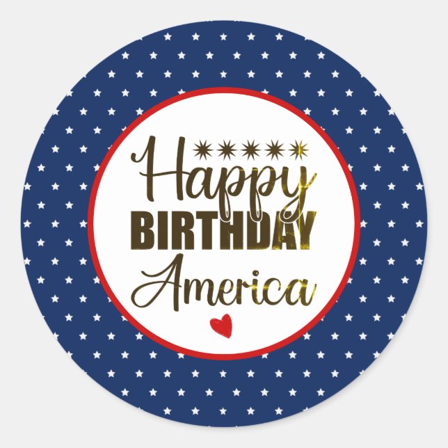 Happy Birthday America, Patriotic Red White & Blue Runder Aufkleber (Vorderseite)
