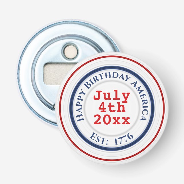 Happy Birthday America Red White & Blue Rings Flaschenöffner (Vorderseite)