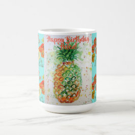Happy Birthday Ananas Art Orange Mohn Name Tasse
