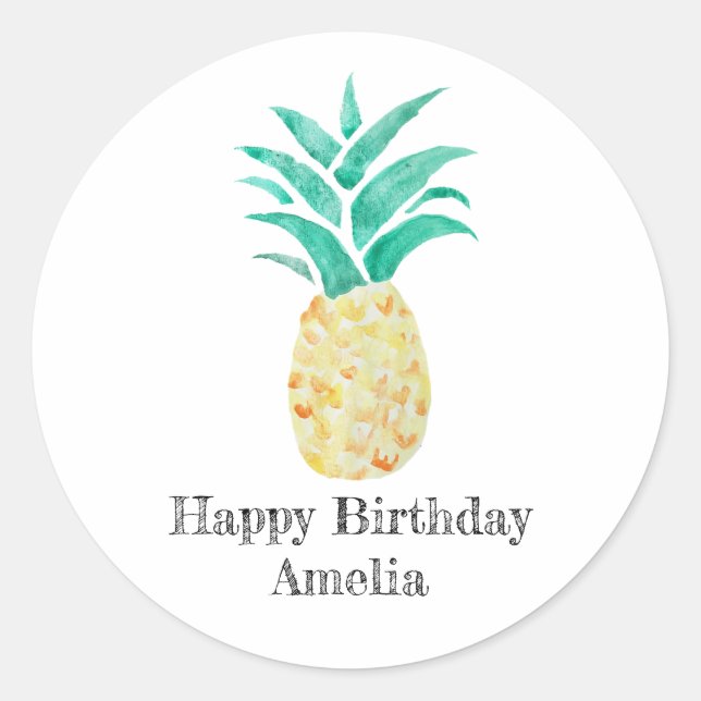 Happy Birthday Ananas Tropical Party Stickers (Vorderseite)