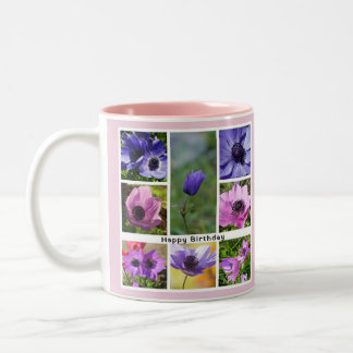 Happy Birthday Anemone Foto Collage Zweifarbige Tasse