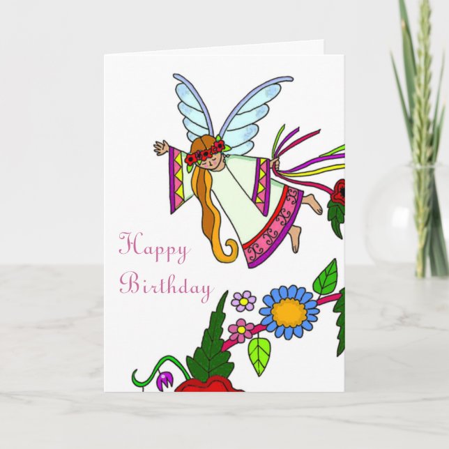 Happy Birthday Angel Ukrainische Volkskunst Karte (Vorderseite)