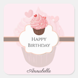 Happy Birthday   Angepasst   Cupcake Quadratischer Aufkleber