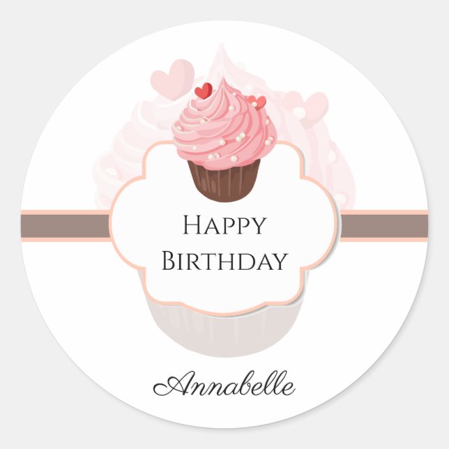 Happy Birthday | Angepasst | Cupcake Runder Aufkleber (Vorderseite)