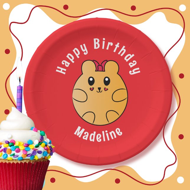 Happy Birthday Animal Cartoon Personalisiert Red Pappteller (Von Creator hochgeladen)