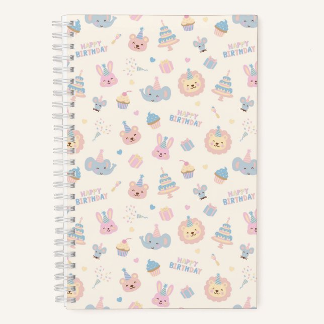 Happy Birthday Animals Elfenbein Notizbuch (Vorderseite)