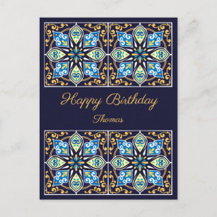 Happy Birthday anpassbare blauen Azulejos, Postc Postkarte