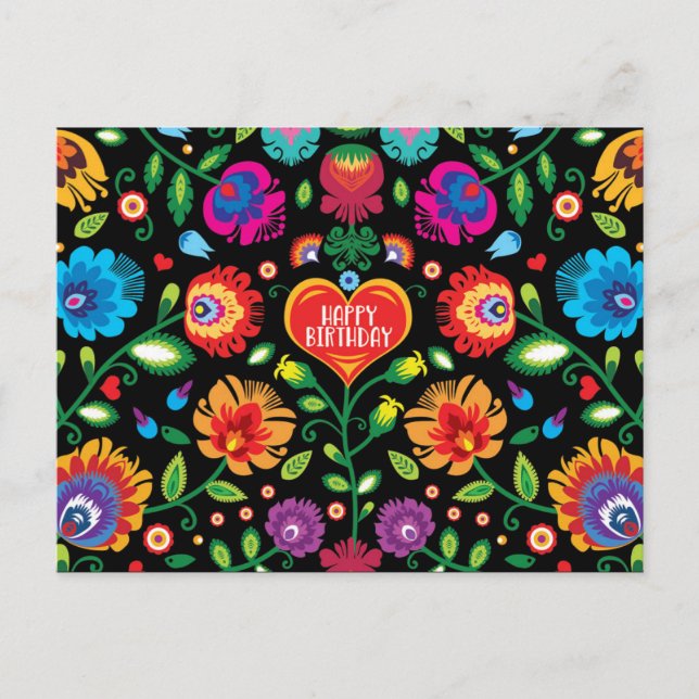 😍 Happy Birthday anpassbare Folklore Postkarte (Vorderseite)