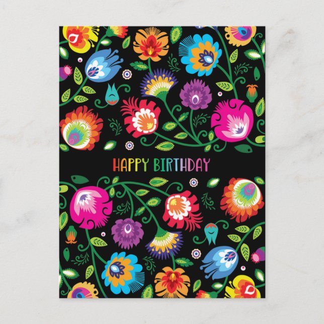 🌸 Happy Birthday anpassbare vertikale Folklore Postkarte (Vorderseite)