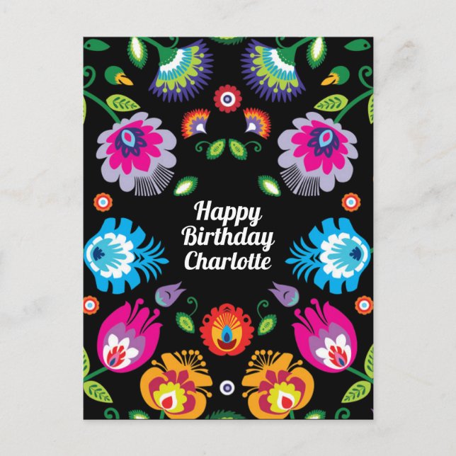 🎁 Happy Birthday anpassbare vertikale Folklore Postkarte (Vorderseite)