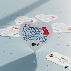 "Happy Birthday" Anpassen Ihres Namens Elegant Herz-Aufkleber