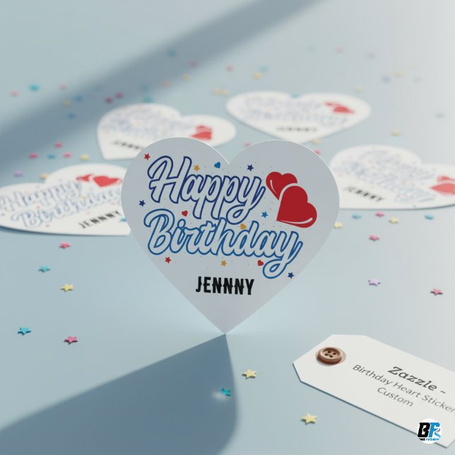 "Happy Birthday" Anpassen Ihres Namens Elegant Herz-Aufkleber (Von Creator hochgeladen)
